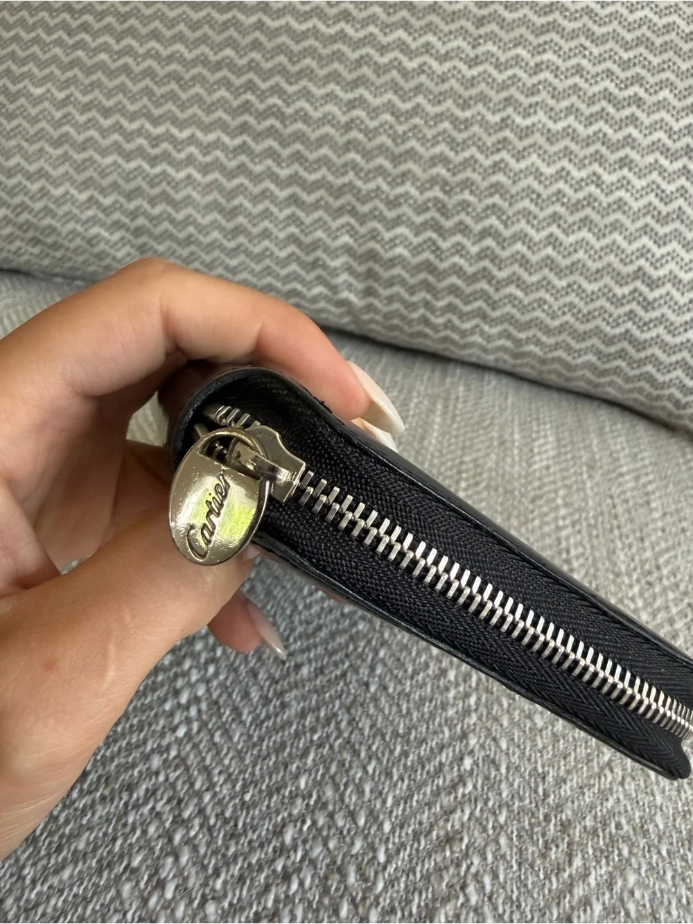 Cartier Panthère Black Leather Zip Around Long Wallet Silver Panthère Hardware